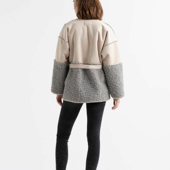 Lucky Brand Nude and Gray Suede Sherpa Jacket - Picture 2 of 8
